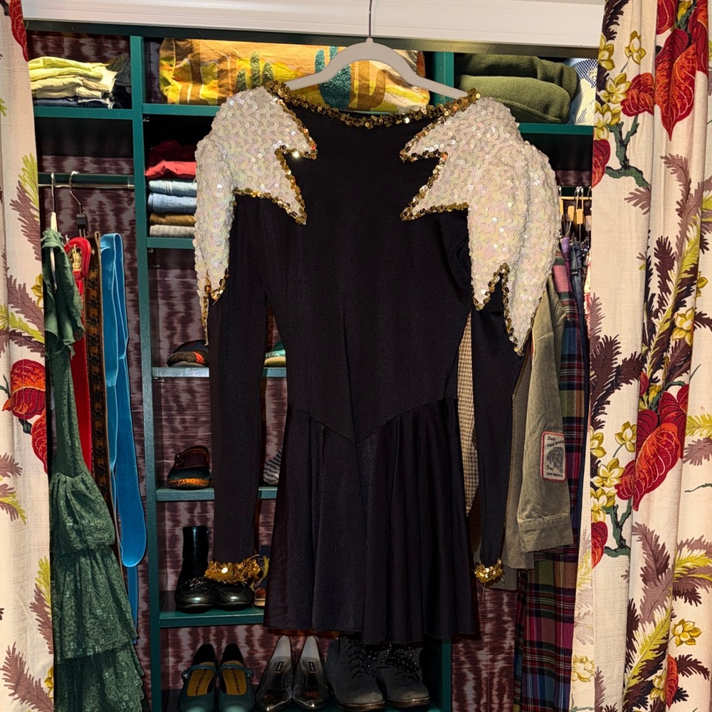 80s Leotard with Gold and White Sequined details
